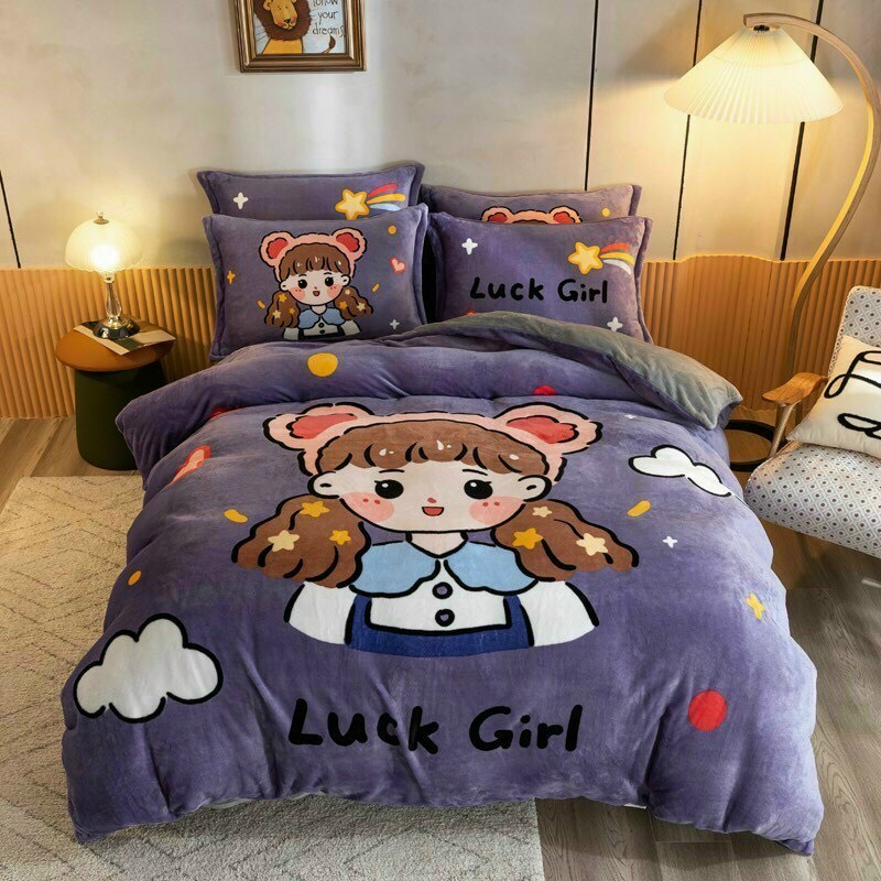 Bộ chăn ga gối nỉ tuyết sữa siêu xinh, Chất nỉ mềm mịn mướt không rụng lông mẫu mới nhất 2023 nhiều mẫu