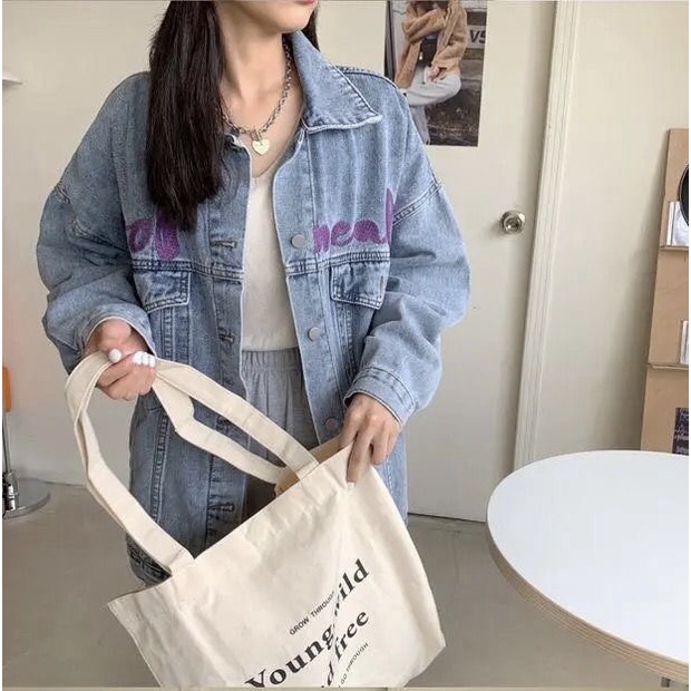 【ẢNH THẬT】Khoác bò thêu chữ tím Korea Style ⚡️ 𝐅𝐑𝐄𝐄 𝐒𝐇𝐈𝐏 ⚡️Cô nàng trẻ trung, trendy - Mã AB29