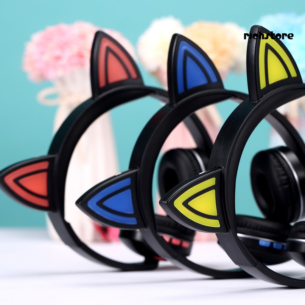 Tai Nghe Bluetooth Không Dây Hình Tai Mèo Dễ Thương Có Thể Gấp Gọn