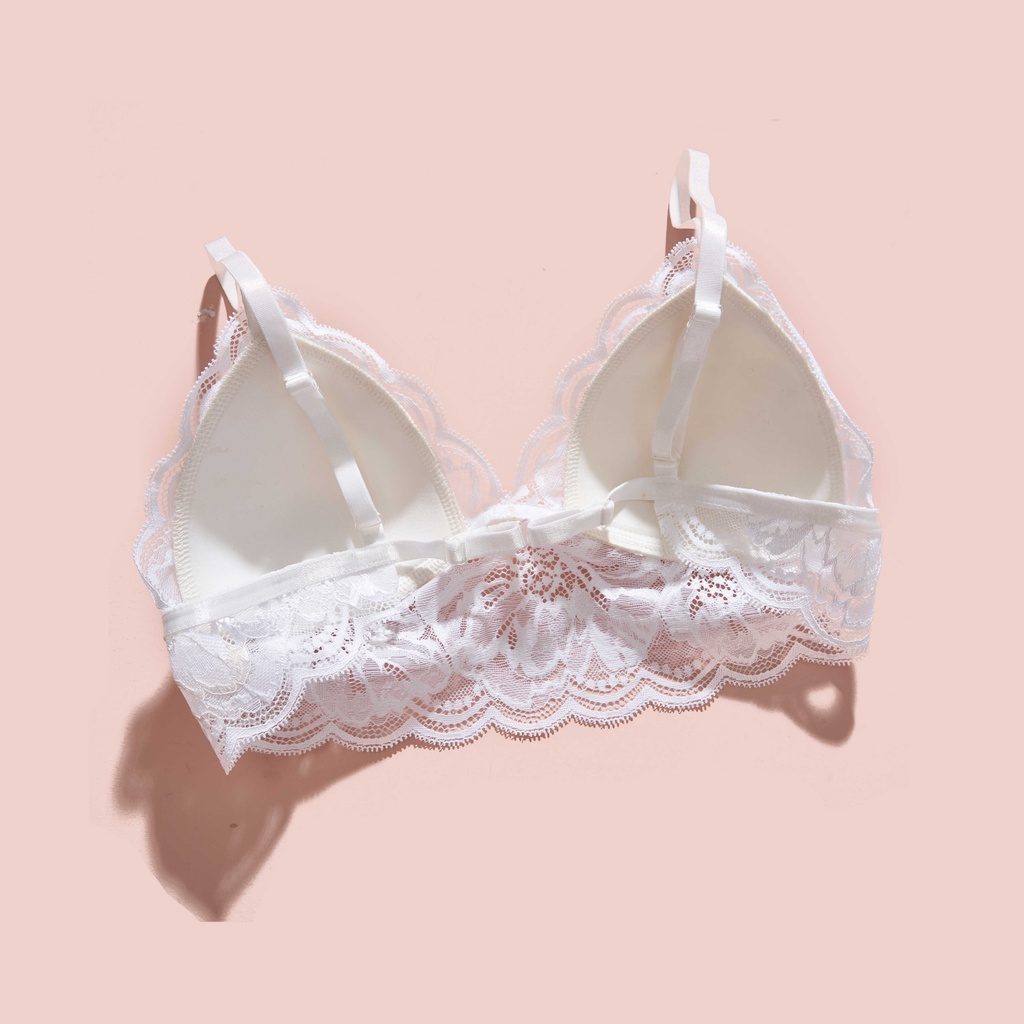 Áo lót corset bralette ren hoa trắng không gọng mút mỏng mềm mại cao cấp mặc cùng blazer áo khoác mùa thu Mebra A024