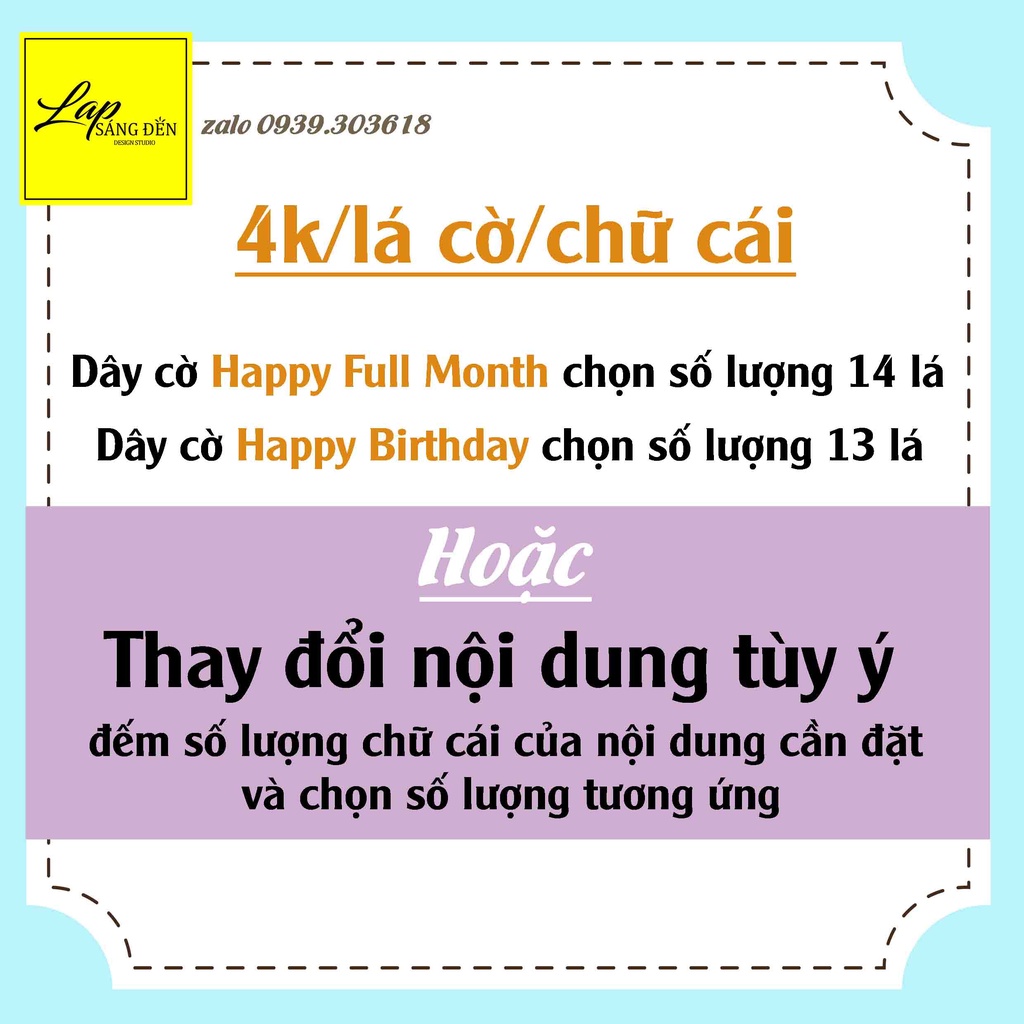 Mẫu mới Dây cờ Happy Full Month, dây cờ Happy Birthday, dây cờ tên bé đổi dội dung tùy ý