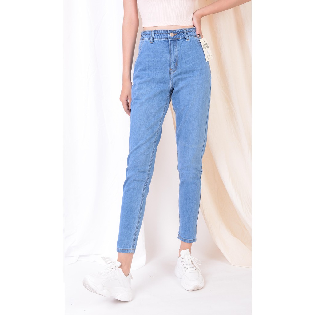 Quần jean nữ ống rộng baggy đẹp lưng cao cạp chun cúc trơn hàng hiệu cao cấp mã 466 VANIZEN