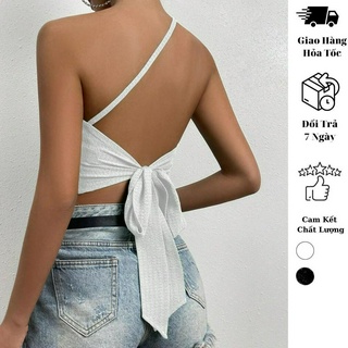 Áo croptop cột eo JUNE.SG Áo hai dây cột eo ôm body nữ Áo croptop buộc bụng D028