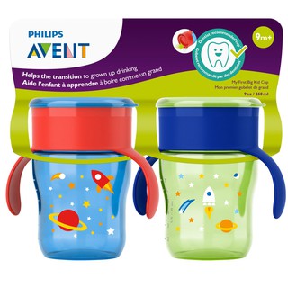 Ly tập uống nước, Cốc tập uống nước nắp đậy 260ml Avent - Thiết kế 360 độ chống tràn, màu sắc hoạ tiết cho bé từ 9 tháng