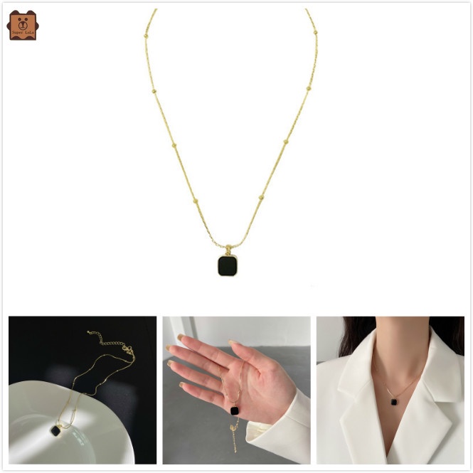 Vòng cổ mặt hình vuông màu đen phong cách Hàn Quốc thời trang thanh lịch cho nữ