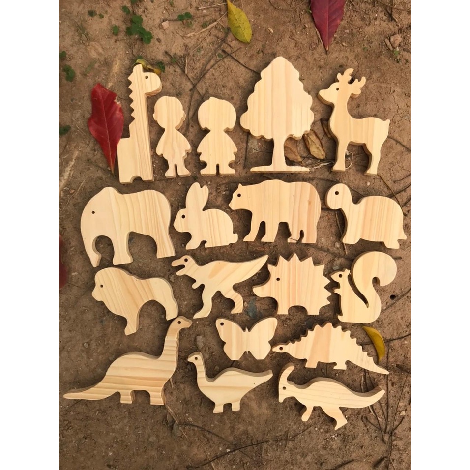Bộ 30 con thú gỗ mộc chưa tô màu - Decor nhà cửa được làm từ gỗ thông tự nhiên thân thiện nguyên khối an toàn với trẻ
