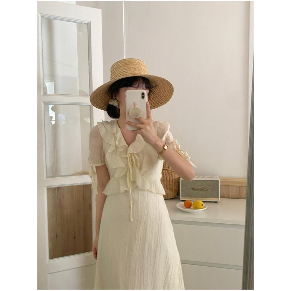 Đầm Dài Tay Ngắn Nhún Bèo Mùa Hè 62264