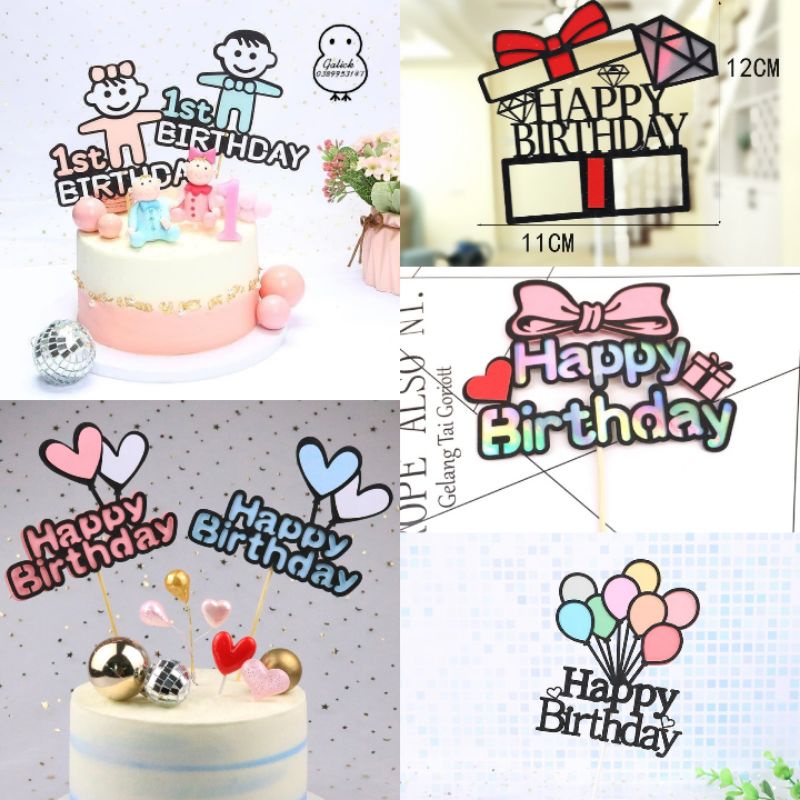 [MỚI] Thẻ cắm happy Birthday Giấy trang trí bánh kem, phụ kiện trang trí bánh sinh nhật, Topper cake