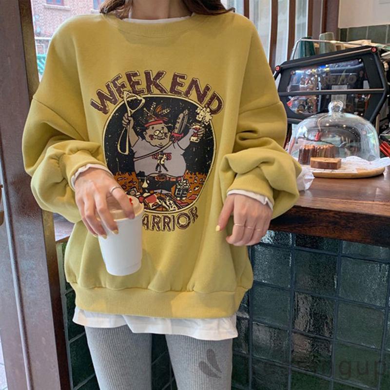 Áo thun tay dài cổ tròn dáng rộng in chữ thời trang mùa thu cho nữ