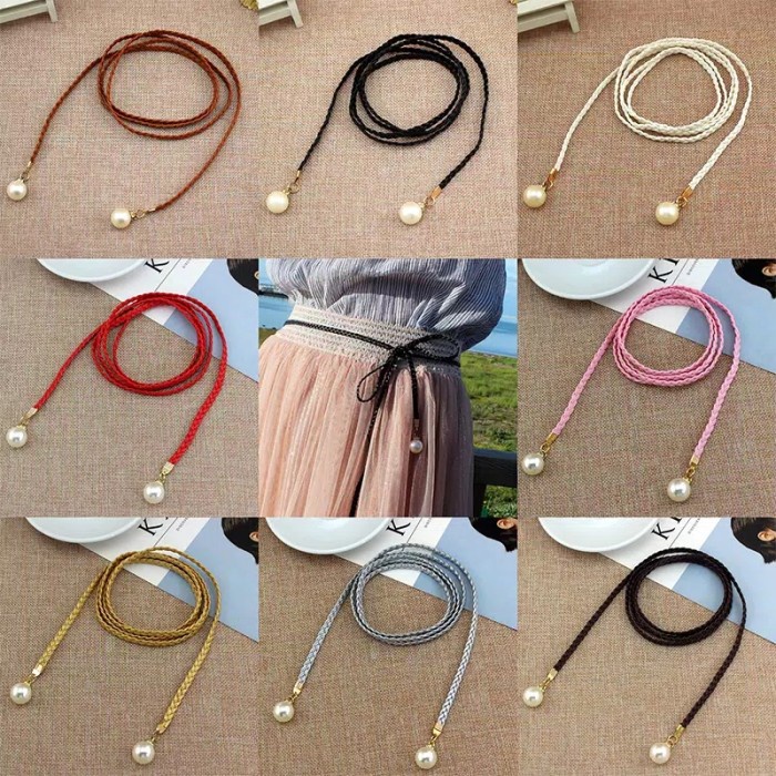 Thắt lưng bện dây đính ngọc trai thời trang cho nữ