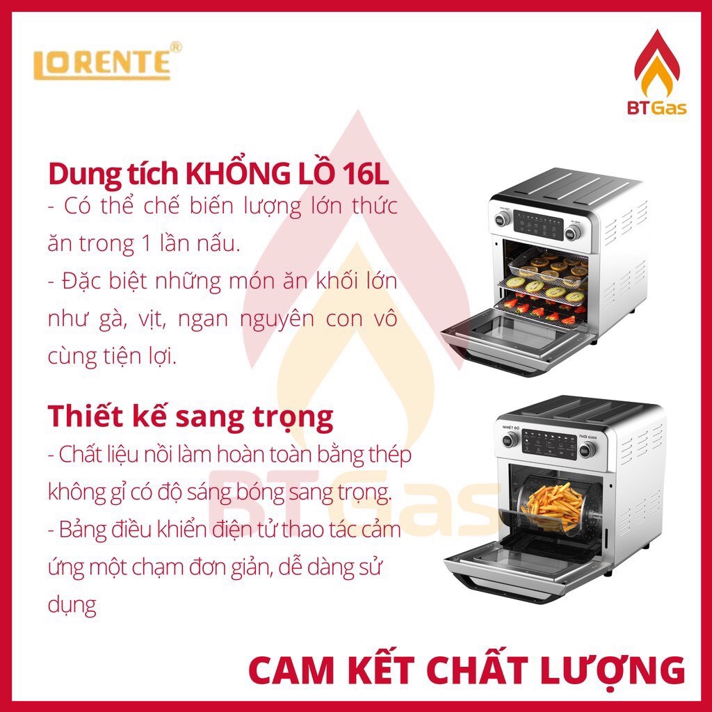 Nồi Chiên Không Dầu 16L Lorente LT 1600 - Điều Khiển Cảm Ứng - 8 Chế Độ Cài Đặt Sẵn