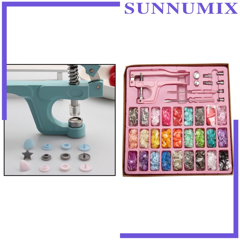 [SUNNIMIX]1 Set Snap Button Kit Resin Buttons Metal Buttons w/ Fastener Pliers Press Tool for Installing Clothes Bags Wallets Sewing Diaper Total 300 Buttons