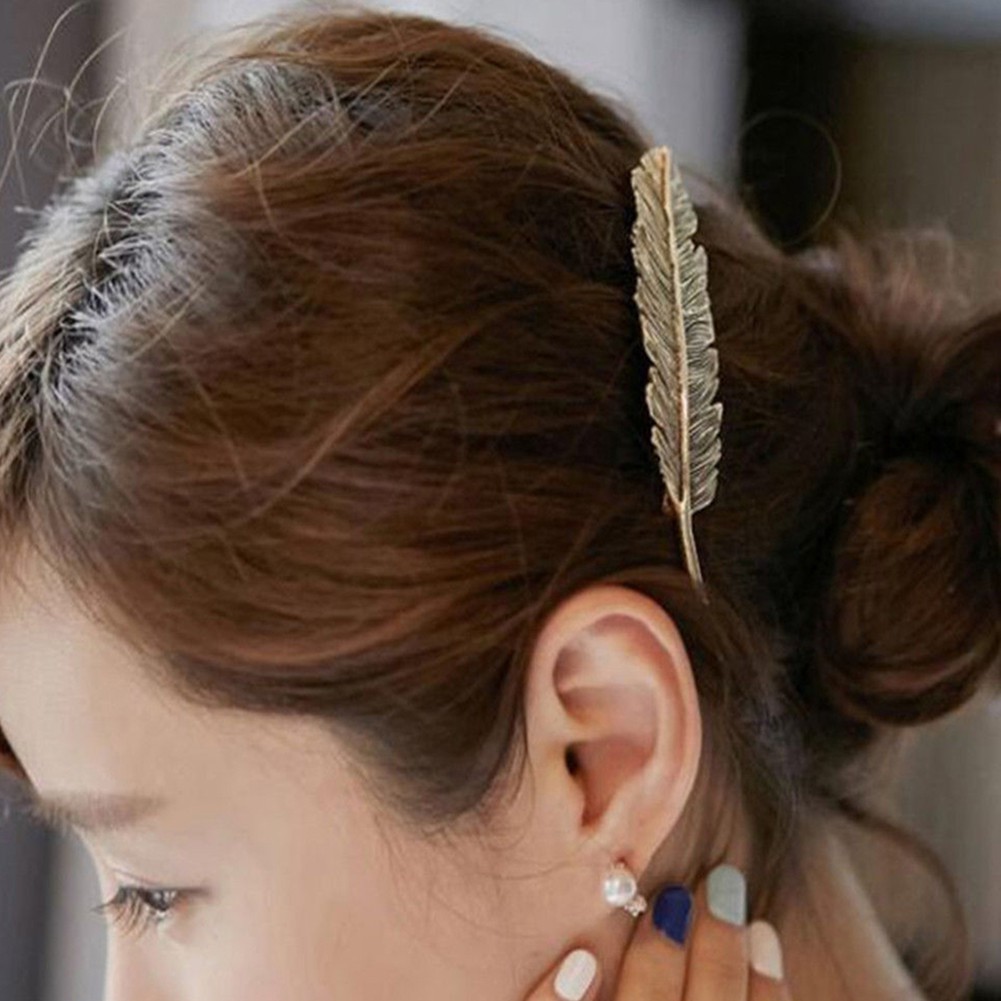 Kẹp tóc hợp kim trang trí hình lông vũ độc đáo và cổ điển cho nữ