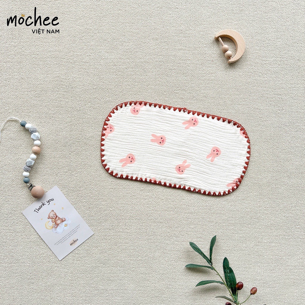 Gối xô thấm mồ hôi Mochee cho bé sơ sinh, gối vải xô muslin hữu cơ 15x30 cm