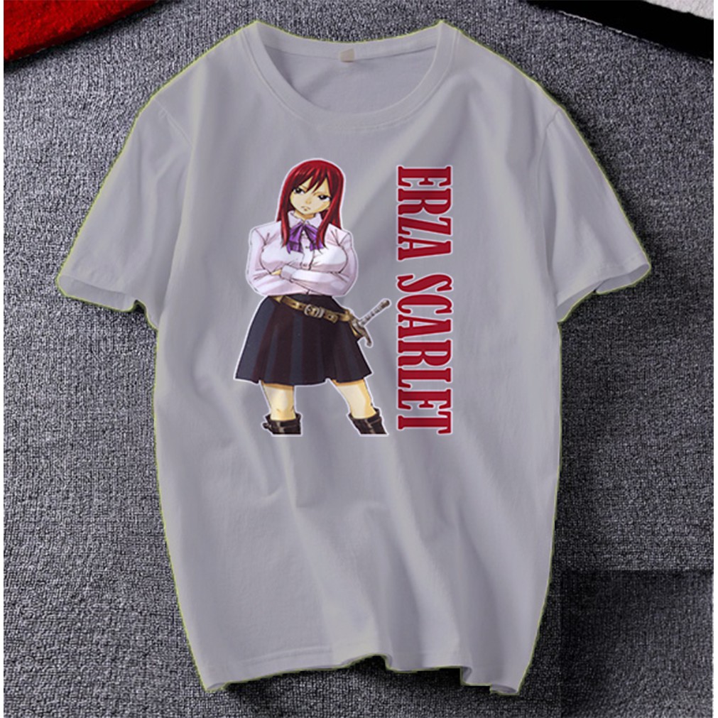 Áo thun Cotton Unisex - Nhân vật Erza Scarlet - Fairy Tail - Chibi - Erza Scarlet lạnh lùng