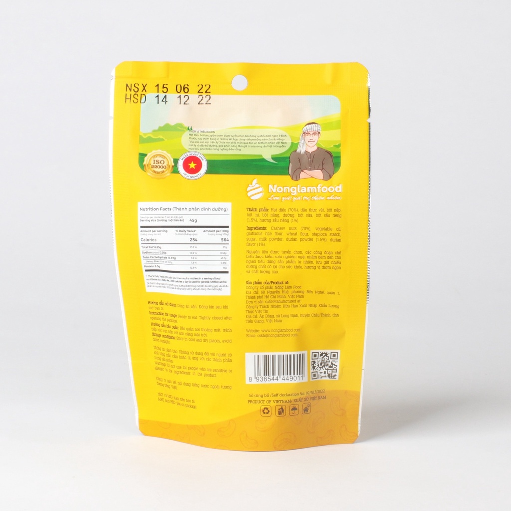 Hạt điều sầu riêng Nonglamfood 45g | Premium durian cashews