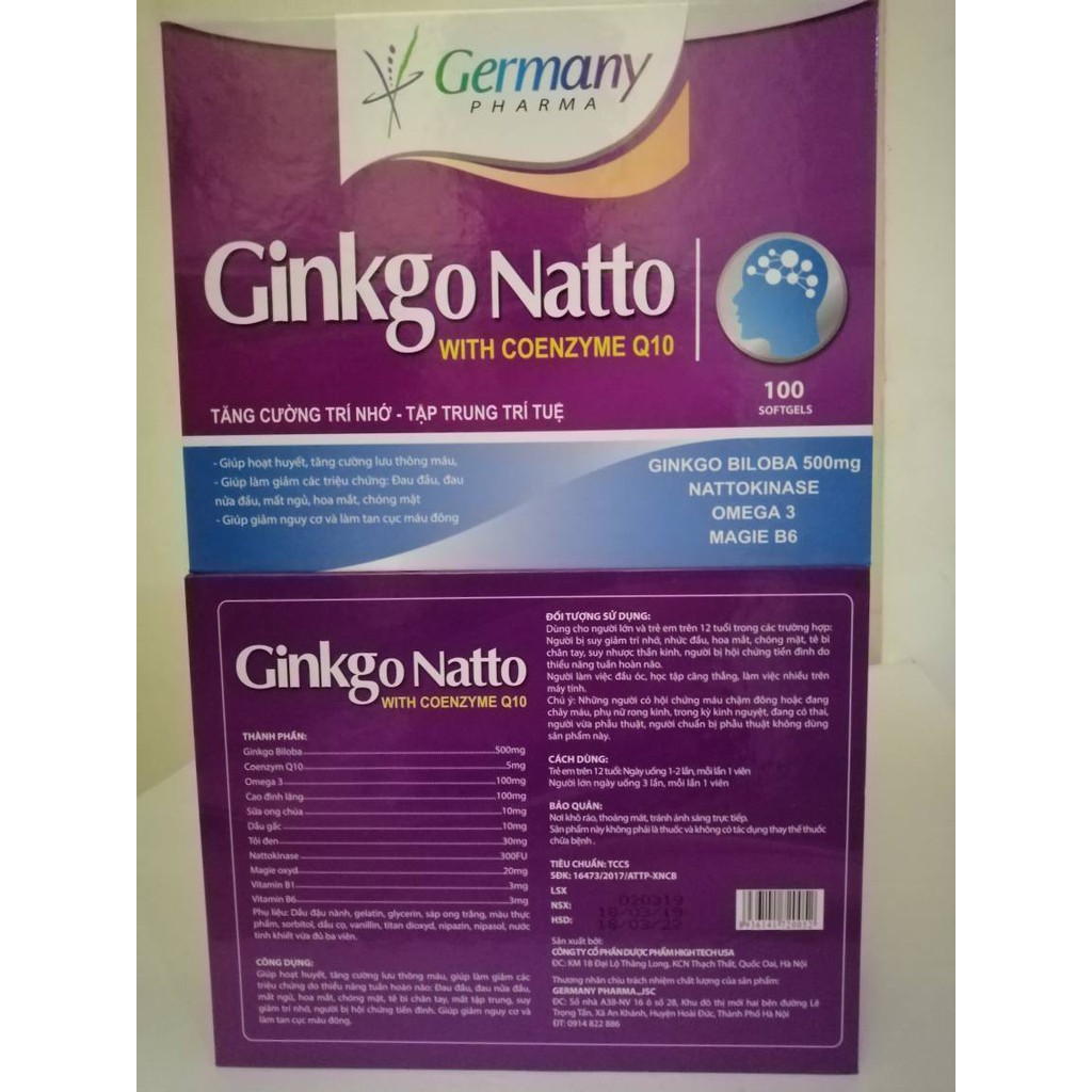 Ginkgo natto Giúp hoạt huyết dưỡng não, tăng cường lưu thông máu 100 viên