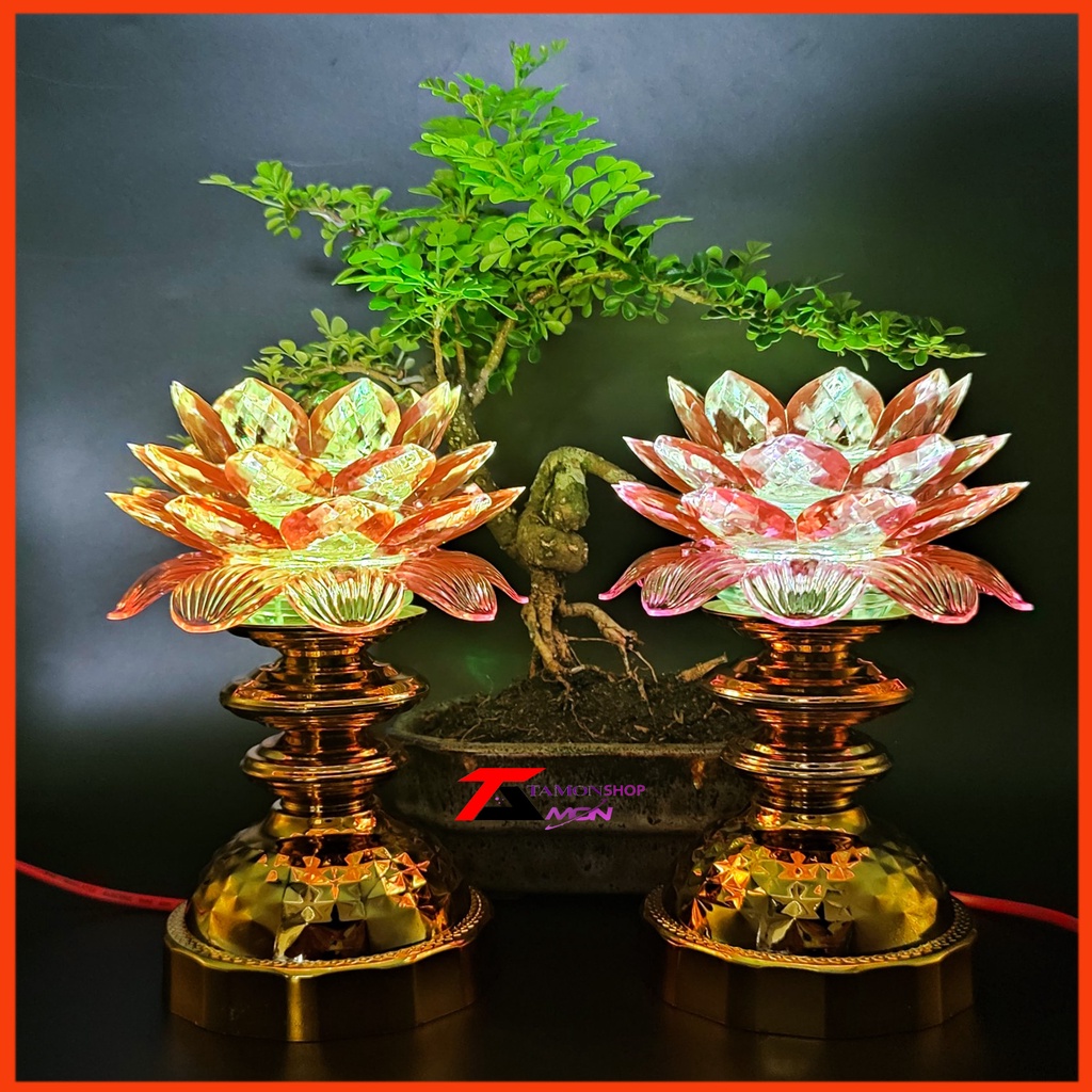 CẶP ĐÈN HOA SEN THỜ CÚNG SÁNG NHIỀU MÀU, THỜ CÚNG, THỜ TƯỢNG QUAN ÂM, PHẬT GIÁO