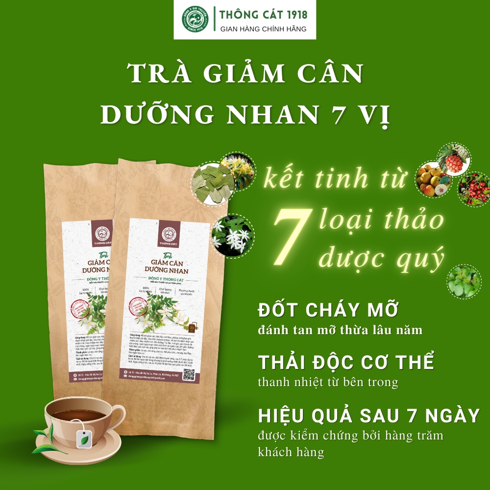 Trà Giảm Cân Dưỡng Nhan Đông Y Gia Truyền Thông Cát_Trà thảo mộc giảm mỡ bụng, mỡ đùi, giảm cân nhanh an toàn hiệu quả