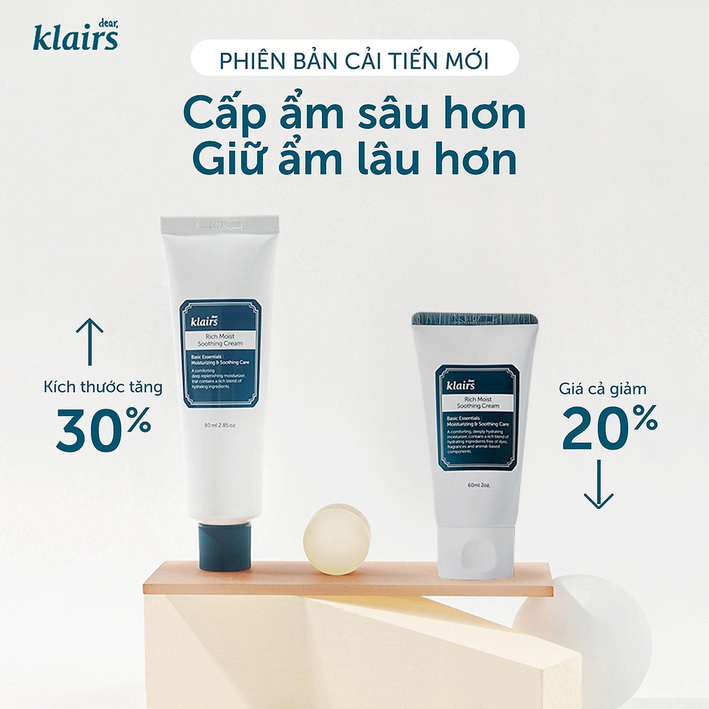 Kem Dưỡng Ẩm Klairs Rich Moist Soothing Cream Mượt Cho Da Khô 80ml