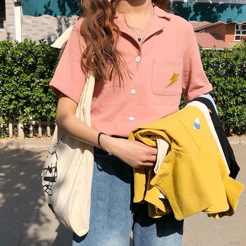 Áo sơ mi hoạ tiết thêu phong cách retro thời trang mùa hè cho nữ | BigBuy360 - bigbuy360.vn