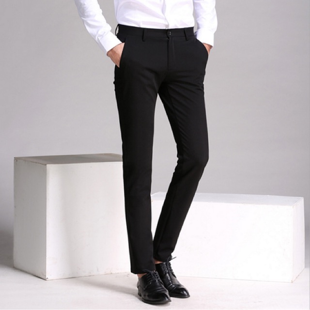 Quần Tây Âu Màu Đen Ống Côn Vải Giản