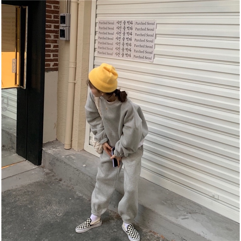 SET QUẦN ÁO NỈ BÔNG MÀU TRƠN ULZZANG