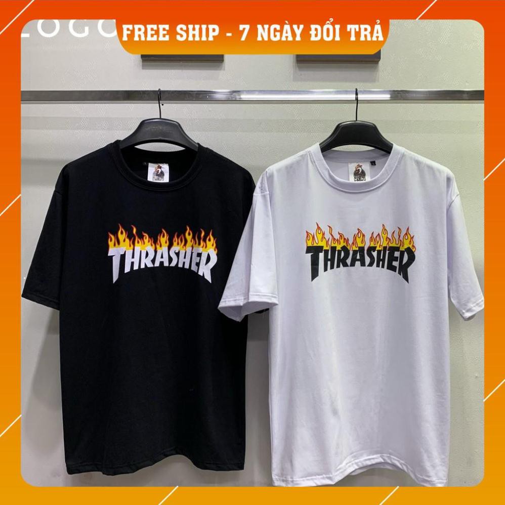 Áo thun Thrasher logo Phôi màu Áo thun tay lỡ Nam nữ KUN SHOP