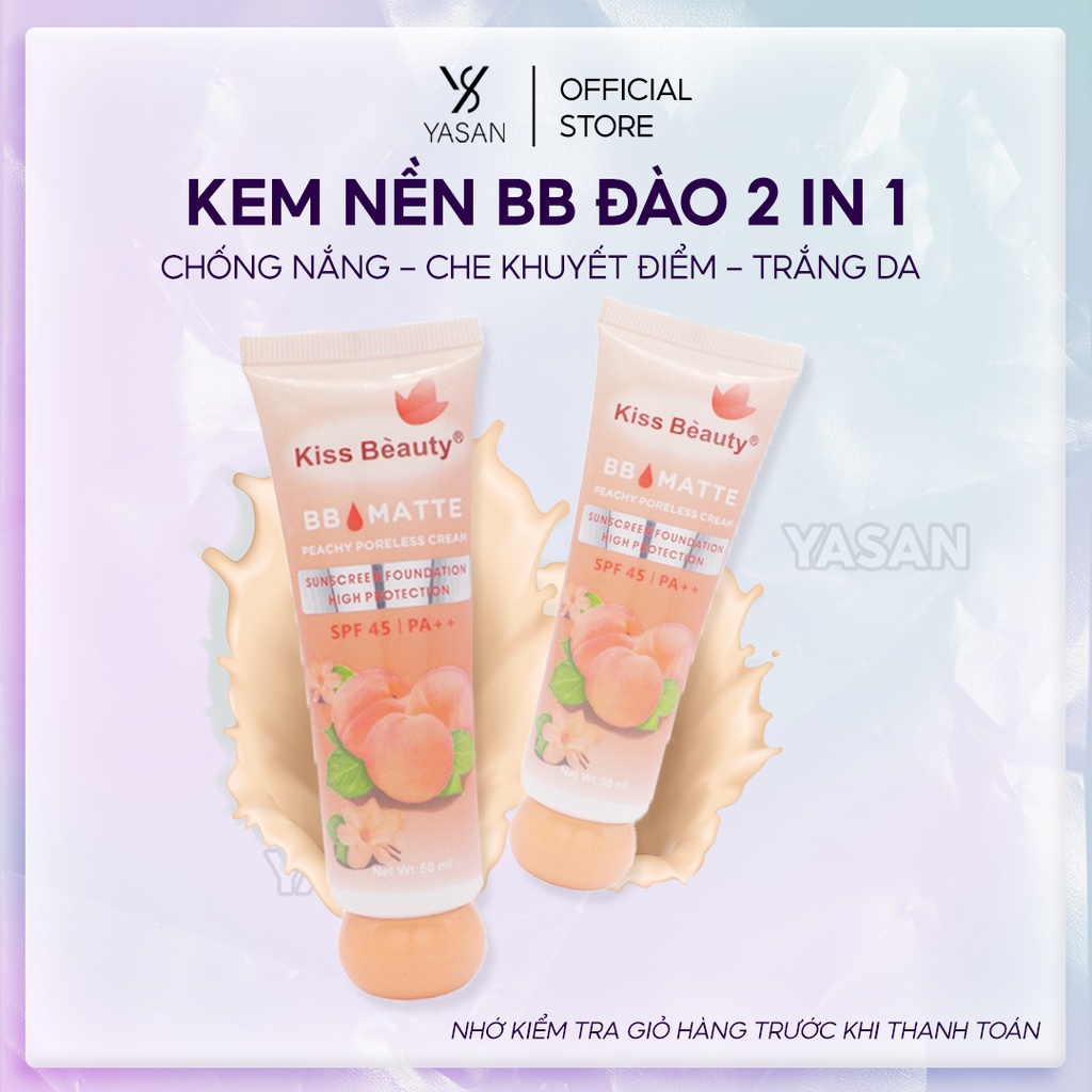 Kem Nền BB Che Khuyết Điểm Matte đào Kiss Beauty 2in1 chống nắng SPF45 và che khuyết điểm Yasan