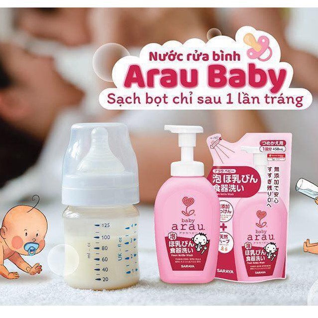 Nước Rửa Bình Sữa Arau Baby Nhật Dạng Chai &amp; Túi
