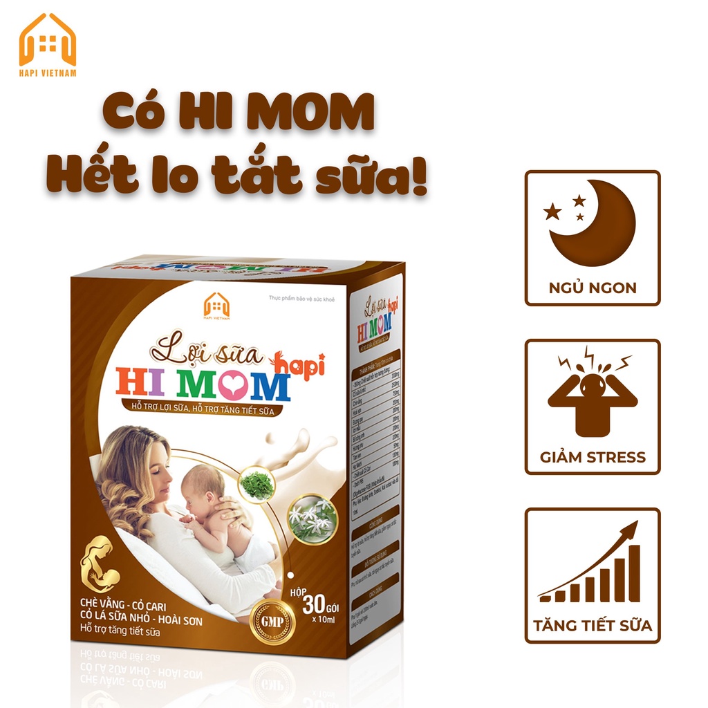 Combo 2 Hộp Lợi Sữa Hi Mom Hapi (himom) Hỗ Trợ Thông Tắc Tuyến Sữa, Nhìu Sữa, Giúp Bé Tăng Cân