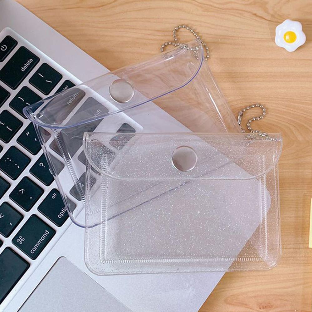 QQMALL Ví Ngắn Đựng Thẻ Bằng PVC Trong Suốt Chống Thấm Nước Cho Nữ Giá Đỡ