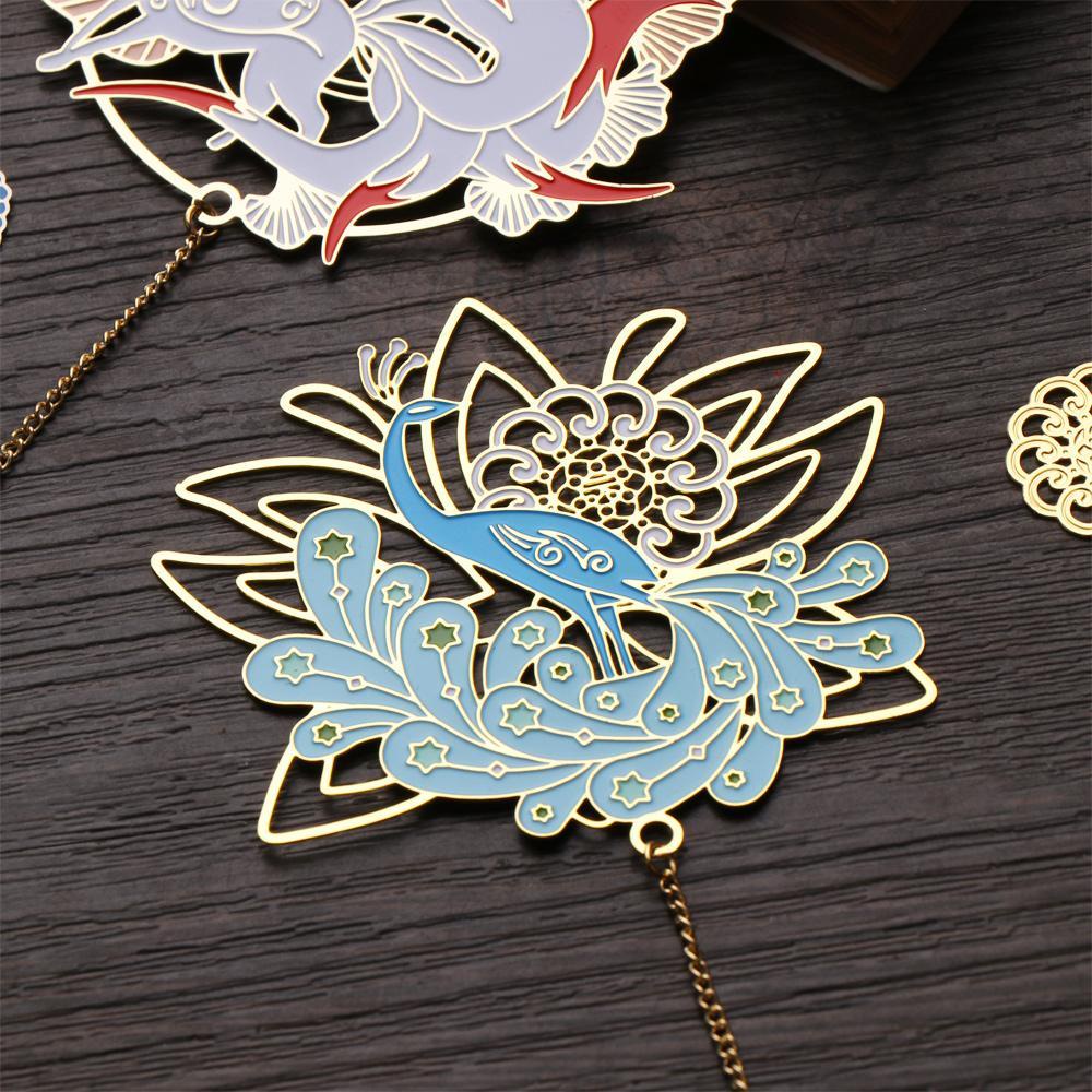 DORAW Thẻ Đánh Dấu Trang Sách Bằng Đồng Thau Đính Tua Rua Hình Chim Công Kiểu Retro