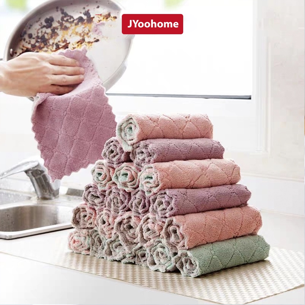 COMBO 5 Khăn lau bếp đa năng 2 mặt tiện dụng - Siêu thấm nước, mềm mịn, kháng khuẩn - Dễ giặt sạch, phơi nhanh khô
