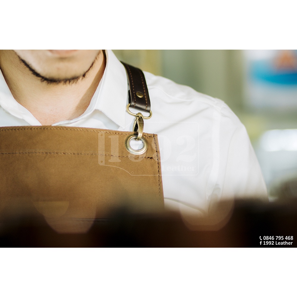 Tạp dề vải phối da đồng phục cao cấp dành cho Pha chế / Bartender / Barber / Hair salon / phục vụ ABT 02