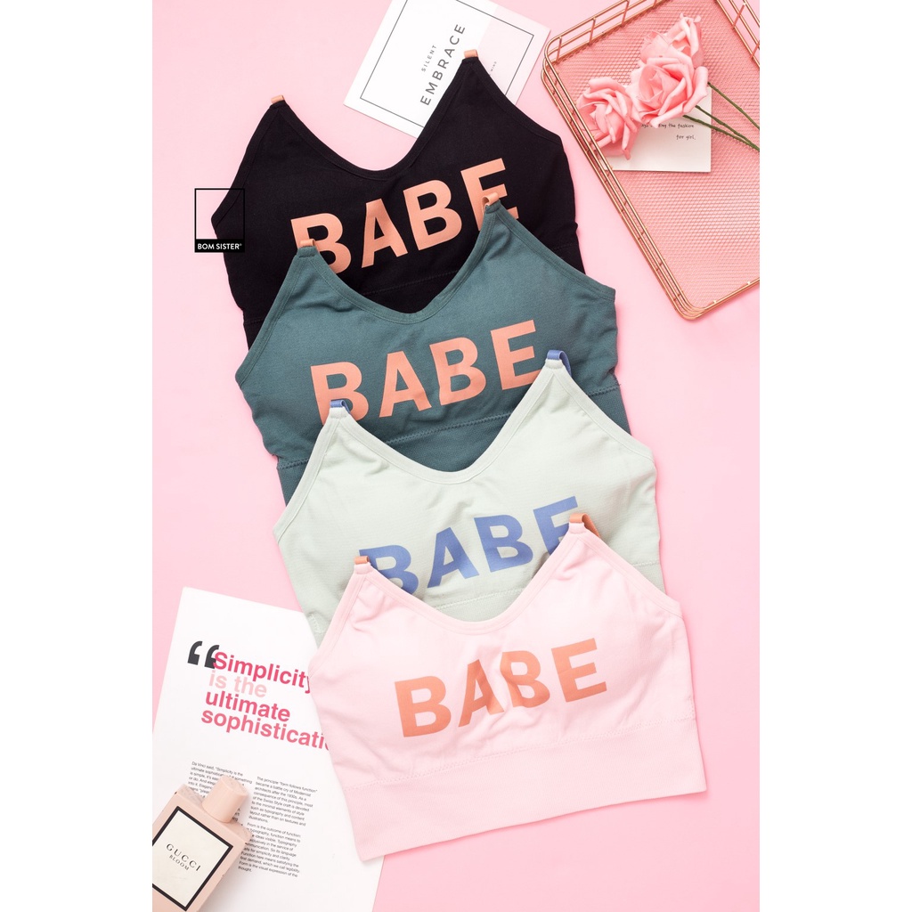 Áo lót thể thao mút mỏng croptop khoét lưng hoạ tiết chữ nâng ngực tự nhiên BOM SISTER BR886 | BigBuy360 - bigbuy360.vn