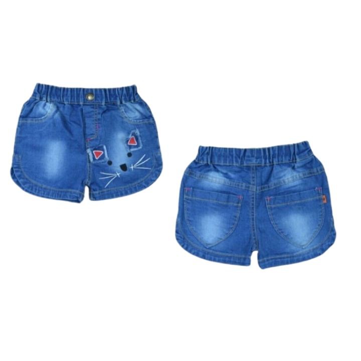 Quần short jean bé gái thêu mèo từ 6-20kg. Chất liệu jean lưng thun co giãn thoải mái - Tomchuakids.