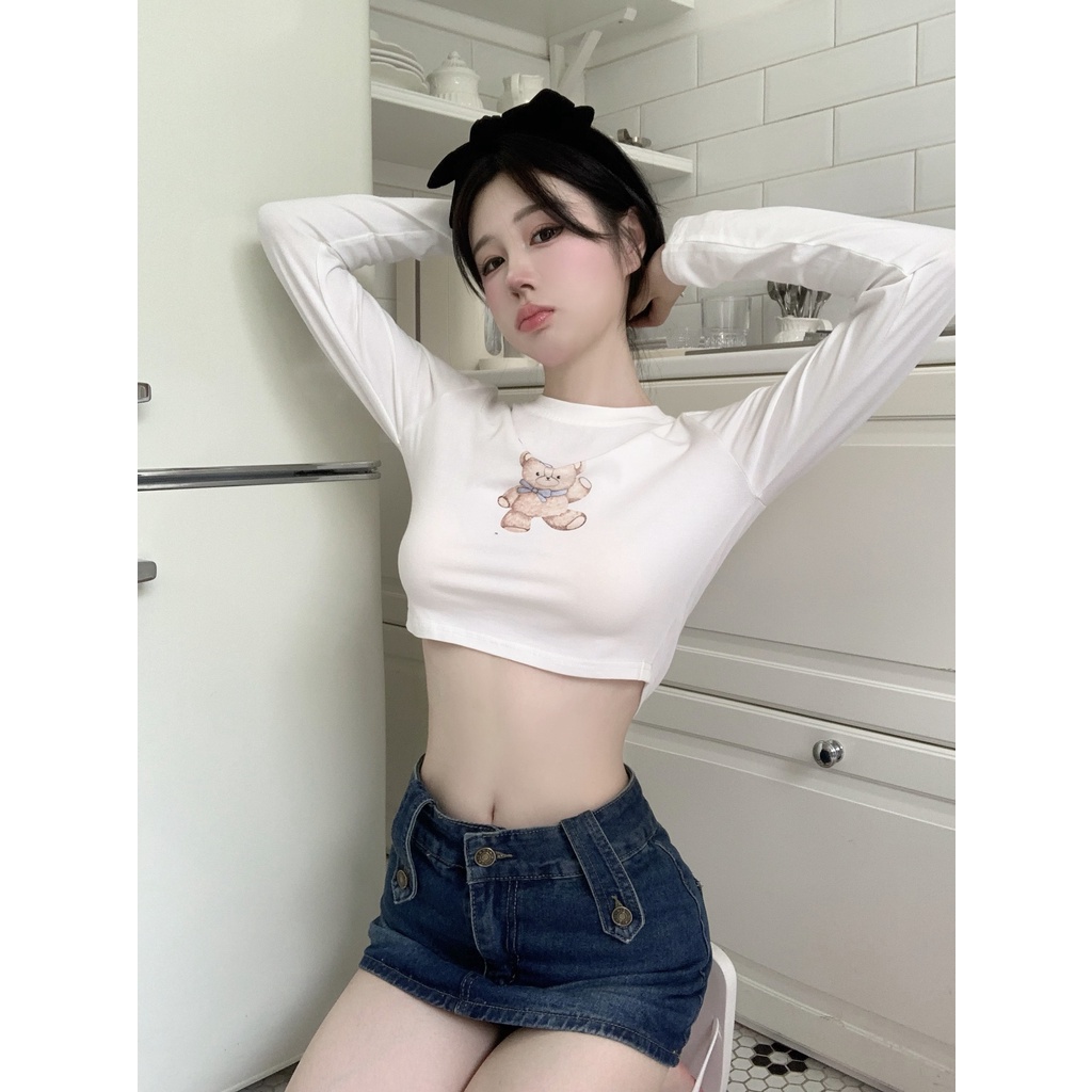 Áo Thun Tay Ngắn In Hình Gấu Dễ Thương Phong Cách Hàn Quốc Dành Cho Nữ