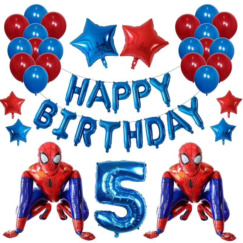 1 Set 42 Bóng Bay Hình Người Nhện 3D Trang Trí Tiệc Sinh Nhật Cho Bé