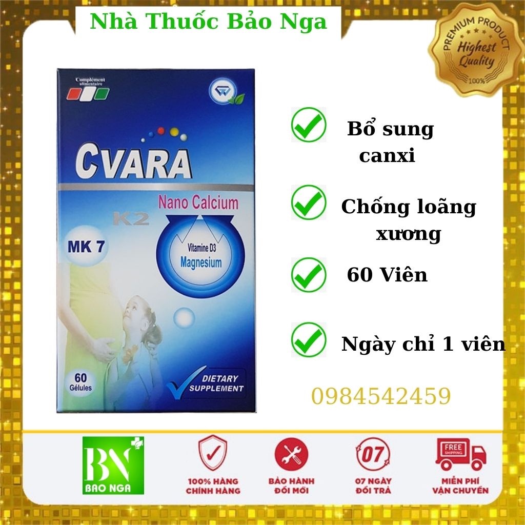 Viên uống Canxi D3k2, CVARA Pháp, Bổ sung canxi nano, phụ nữ mang thai, Người lớn thiếu canxi, Trẻ em đang phát triển