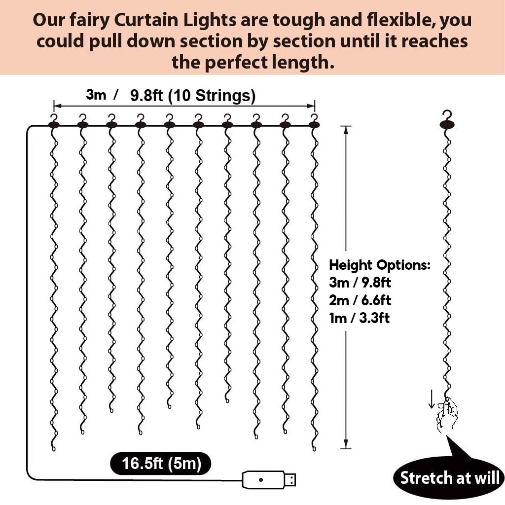 Dây Đèn Led Trang Trí Rèm Cửa Sổ 8 Chế Độ Kèm Điều Khiển Từ Xa 3M