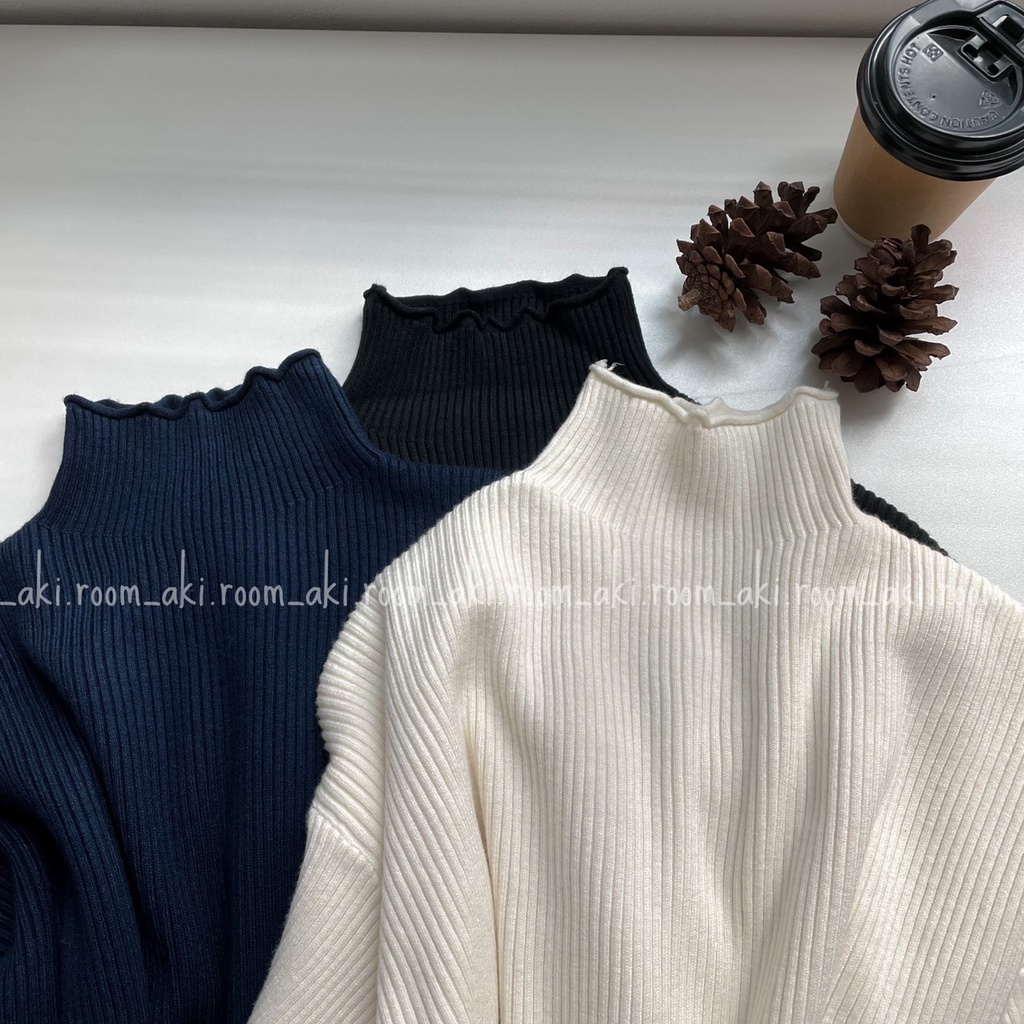 Áo len gân mềm cổ 6 phân cuộn viền dáng suông | BigBuy360 - bigbuy360.vn