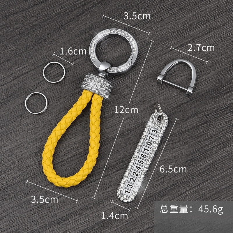 Móc Khóa Dây Da Bện Đính Đá Chống Mất Thiết Kế Sáng Tạo