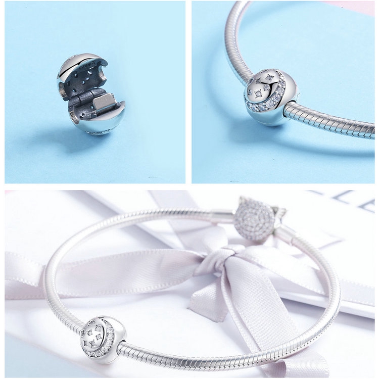 Hạt xỏ lỗ Bamoer SCC813 bạc 925 hình trăng sao lấp lánh trang trí vòng tay