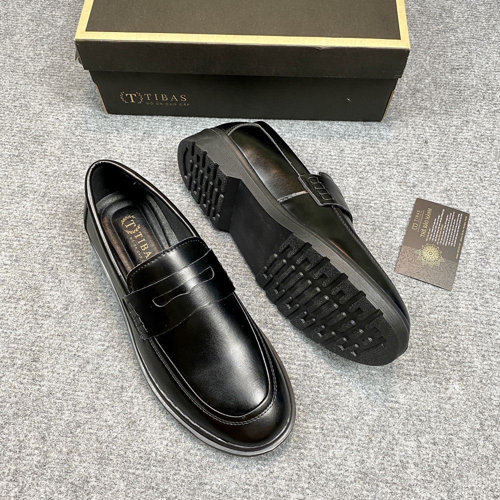 Giày Penny Loafer Full Black Da Xít Cao Cấp TIBAS, Giày Lười Sơn Tùng Hot Trend
