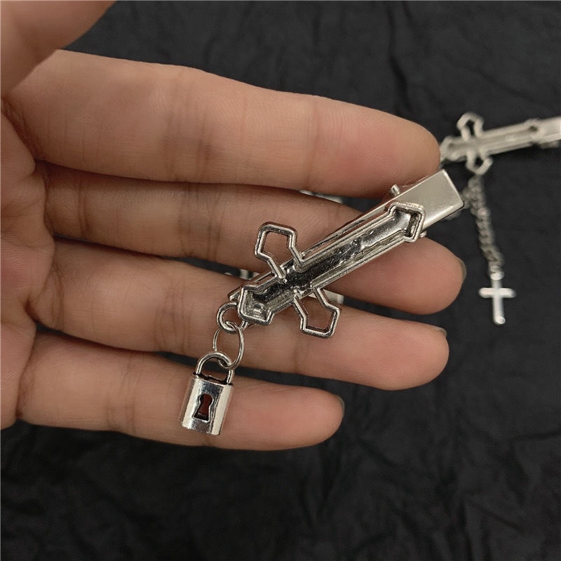 Kẹp Tóc Kim Loại Hình Thánh Giá Y2K