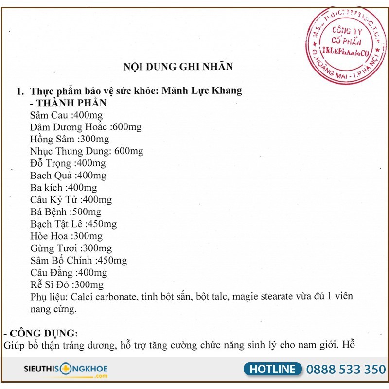 Mãnh Lực Khang- viên uống tăng cường sinh lý nam giới hộp 60 viên | BigBuy360 - bigbuy360.vn