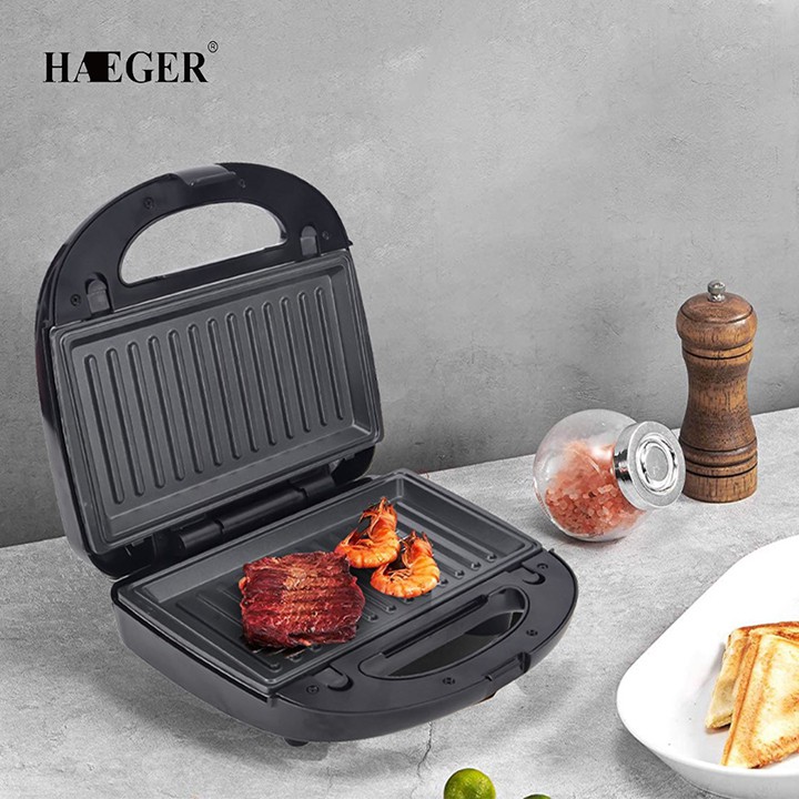Máy nướng bánh mì sandwich, nướng thịt đa năng chính hãng Haeger 750W