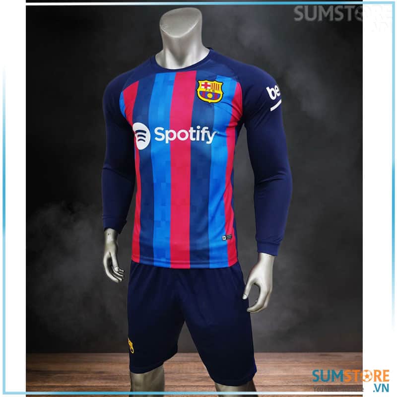 Áo Barcelona Sân Nhà Tay Dài Mùa 2022 2023 Mẫu Cực Đẹp - Quần Áo Đá Bóng Barca Dài Tay Nam Nữ Mới Chất Lượng Cao Cấp
