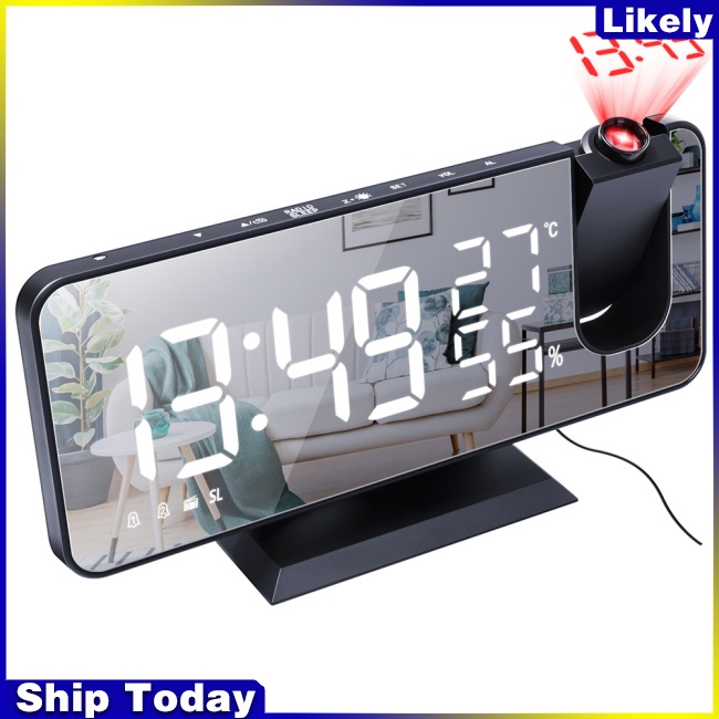 Đồng Hồ Báo Thức Kỹ Thuật Số Có Đèn Led Chiếu Tích Hợp Đài Fm Xoay 180 Độ Độc Đáo